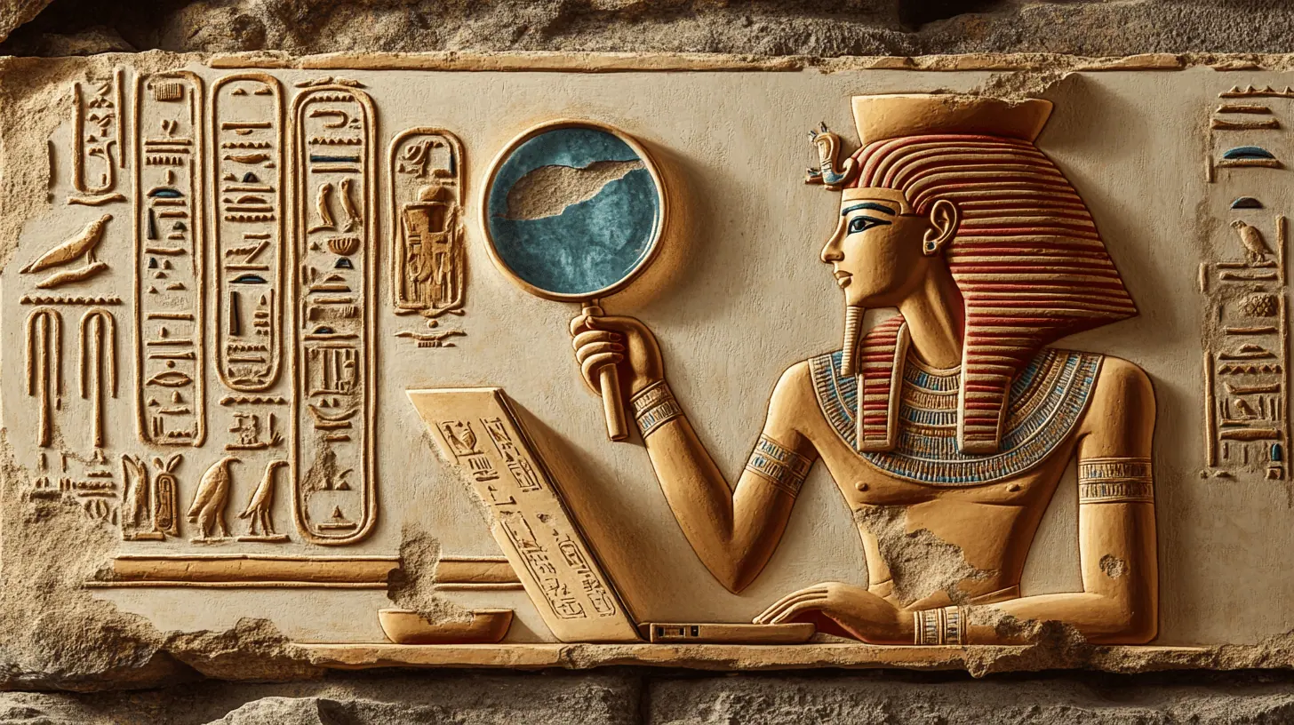 Audit Performance Web. Primo piano di un faraone egizio in in analisi di un sito web di un cliente per migliorarne le prestazioni di caricamento e sicurezza.