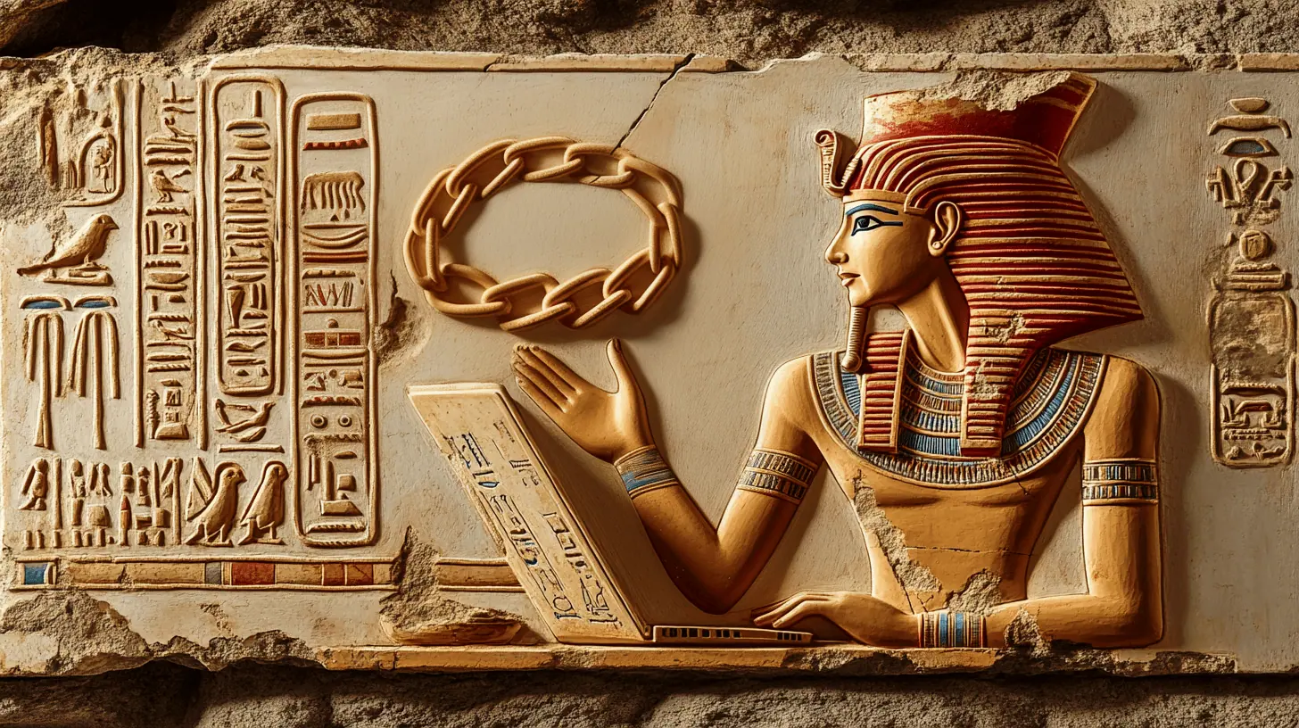 Marketing automation. Primo piano di un faraone egizio impegnato nella creazione di automazioni della strategia di marketing di un cliente.