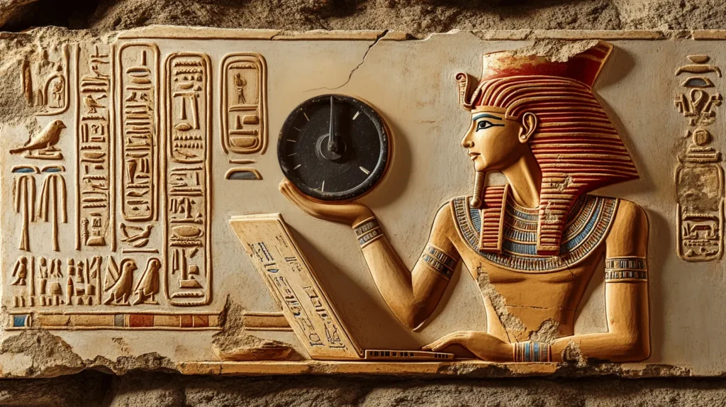 Velocizzare Sito Wordpress. Un antico faraone egizio impegnato nella misurazione delle performance del sito Wordpress di un suo cliente.